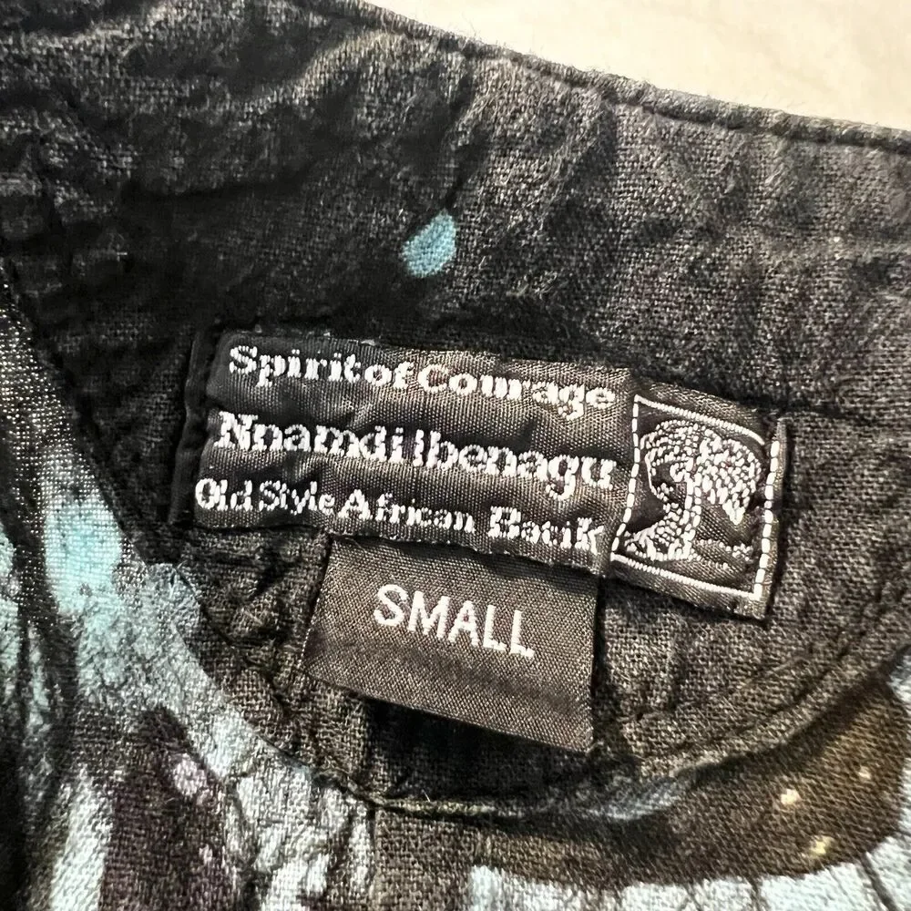 Spirit Of Courage Nnamdi Ibenagu Dress African Batik Tie Dye Sz S Black Teal - Picture 6 of 10